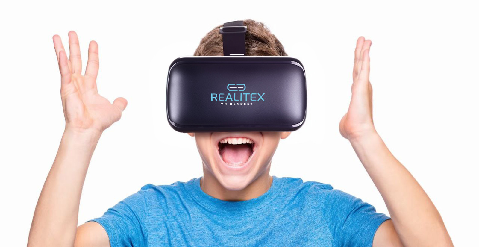 Happy kid wearing a Realitex VR headset
